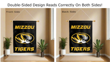 Load image into Gallery viewer, mizzou tigers logo reading correctly on both sides of black double sided house flag