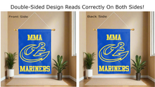 Load image into Gallery viewer, mma mariners logo reading correctly on both sides of blue maine maritime academy double sided house flag