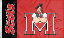 Load image into Gallery viewer, monmouth college flag with fighting scots logo for college dorm decor