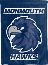 Load image into Gallery viewer, blue monmouth hawks double sided house flag for game day decor