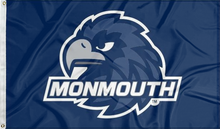 Load image into Gallery viewer, blue monmouth university hawks flag for college dorm decor
