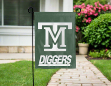 Load image into Gallery viewer, green montana tech diggers double sided garden flag for yard decor