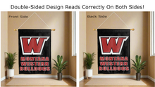 Load image into Gallery viewer, montana western bulldogs logo reading correctly on both sides of black double sided house flag