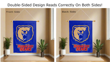Load image into Gallery viewer, morgan state bears logo reading correctly on both sides of blue double sided house flag