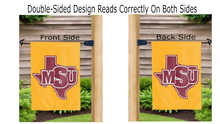 Load image into Gallery viewer, msu logo reading correctly on both sides of gold double sided garden flag