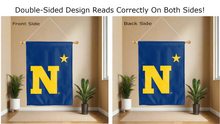 Load image into Gallery viewer, naval academy N star logo reading correctly on both sides of blue house flag