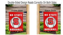Load image into Gallery viewer, nc state baseball logo reading correctly on both sides of garden flag