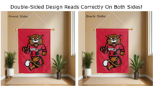 Load image into Gallery viewer, ndscs wildcats logo reading correctly on both sides of red double sided house flag