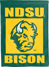 Load image into Gallery viewer, green ndsu bison double sided house flag for college dorm decor