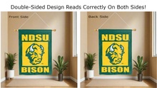 Load image into Gallery viewer, ndsu bison logo reading correctly on both sides of green double sided house flag