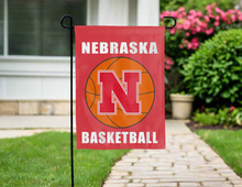 Load image into Gallery viewer, red nebraska huskers basketball double sided garden flag for yard decor