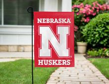 Load image into Gallery viewer, red nebraska huskers double sided garden flag for yard decor