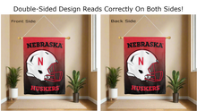 Load image into Gallery viewer, nebraska huskers football logo reading correctly on both sides of gradient double sided house flag