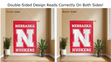 Load image into Gallery viewer, nebraska huskers logo reading correctly on both sides of red double sided house flag