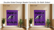 Load image into Gallery viewer, niagara purple eagles logo reading correctly on both sides of purple double sided house flag