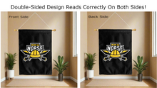 Load image into Gallery viewer, nku norse logo reading correctly on both sides of black double sided house flag