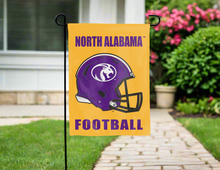 Load image into Gallery viewer, gold north alabama football garden flag hung outside for yard decor