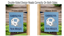 Load image into Gallery viewer, north carolina football logo reading correctly on both sides of blue garden flag