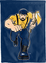 Load image into Gallery viewer, blue northern arizona louie the lumberjack double sided house flag for college dorm decor
