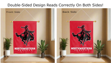 Load image into Gallery viewer, northwestern rangers logo reading correctly on both sides of red double sided house flag