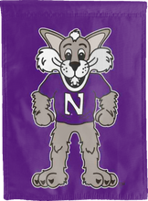 Load image into Gallery viewer, northwestern university house flag with willie wildcat logo for man cave decor