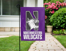 Load image into Gallery viewer, northwestern university wildcats garden flag hung for yard decor outside the home