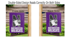 Load image into Gallery viewer, northwestern wildcats logo reading correctly on both sides of garden flag
