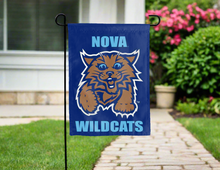 Load image into Gallery viewer, blue nova wildcats garden flag with villanova mascot logo for yard decor