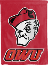 Load image into Gallery viewer, red ohio wesleyan university double sided house flag for man cave decor