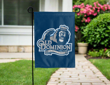 Load image into Gallery viewer, blue old dominion university garden flag hung outside for yard decor