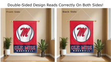 Load image into Gallery viewer, ole miss baseball logo reading correctly on both sides of red and blue double sided house flag