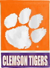 Load image into Gallery viewer, orange and purple clemson tigers double sided house flag for college dorm decor