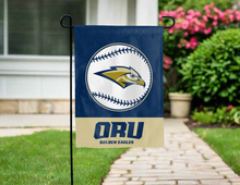 Load image into Gallery viewer, oru baseball double sided garden flag hung outside for yard decor