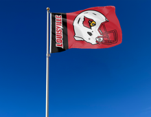 Load image into Gallery viewer, outdoor display of louisville cardinals football flag for tailgate decor