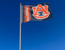 Load image into Gallery viewer, outdoor display of blue auburn alumni flag for tailgate decor