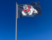 Load image into Gallery viewer, outdoor display of blue fresno state university flag for tailgate decor