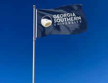 Load image into Gallery viewer, outdoor display of blue georgia southern university flag for tailgate decor