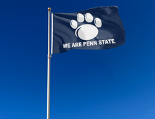 Load image into Gallery viewer, outdoor display of blue penn state university flag with we are penn state logo for tailgate decor