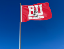 Load image into Gallery viewer, outdoor display of red boston university terriers soccer flag for tailgate decor