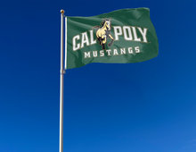 Load image into Gallery viewer, outdoor display of cal poly mustangs flag for tailgate decor