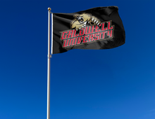 Load image into Gallery viewer, outdoor display of black caldwell university flag for tailgate decor