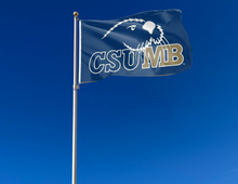 Load image into Gallery viewer, outdoor display of blue csumb otters flag for tailgate decor