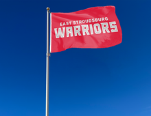 Load image into Gallery viewer, outdoor display of red east stroudsburg warriors flag for tailgate decor