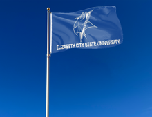 Load image into Gallery viewer, outdoor display of blue elizabeth city state university flag for tailgate decor