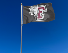 Load image into Gallery viewer, outdoor display of black fordham university rams flag for tailgate decor