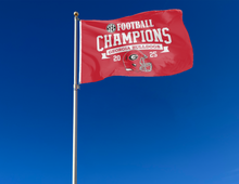 Load image into Gallery viewer, outdoor display of georgia football flag with sec champions logo for tailgate decor