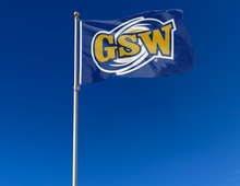 Load image into Gallery viewer, outdoor display of blue georgia southwestern state university hurricanes flag for tailgate decor