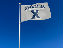 Load image into Gallery viewer, outdoor display of grey xavier university flag for tailgate decor