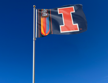 Load image into Gallery viewer, outdoor display of illinois men's basketball flag with 2026 march madness final four logo for tailgate decor