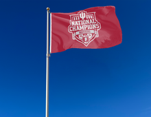 Load image into Gallery viewer, outdoor display of red indiana college football champions flag as part of tailgate decor